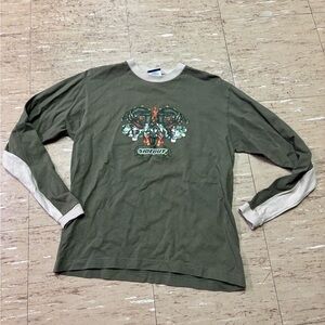 Youth XL Sideout Skater Dragon Flame Green Long Sleeve Shirt *Flaw